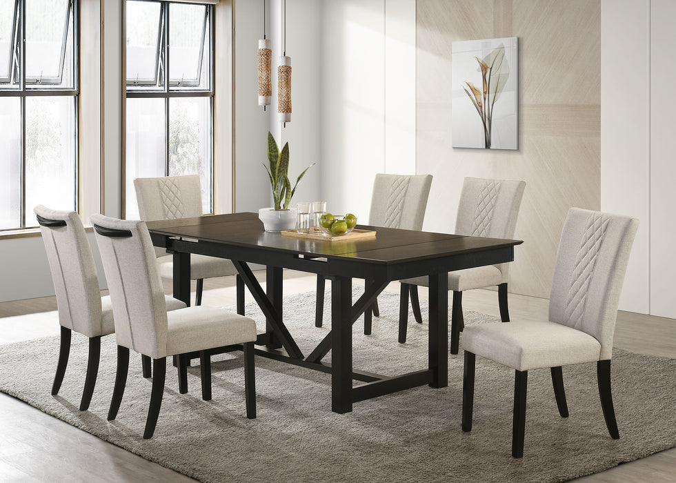 Malia Rectangular Dining Table Set with Refractory Extension Leaf Beige and Black - Evans Furniture (CO)