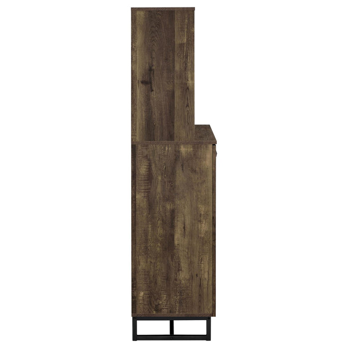 Mendoza 2-door Wine Cabinet Rustic Oak Herringbone and Gunmetal - Evans Furniture (CO)