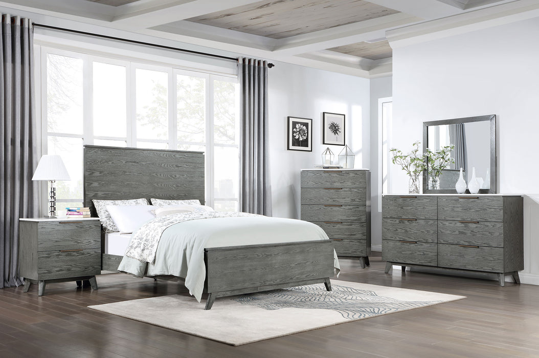 Nathan Bedroom Set White Marble and Grey - Evans Furniture (CO)