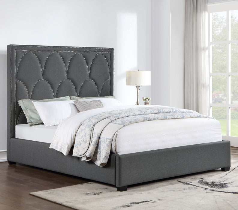 Bowfield Upholstered Bed with Nailhead Trim Charcoal - Evans Furniture (CO)