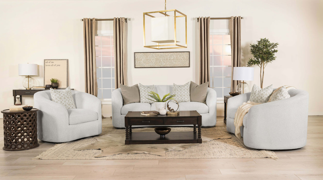 Rainn Upholstered Tight Back Living Room Set Latte - Evans Furniture (CO)