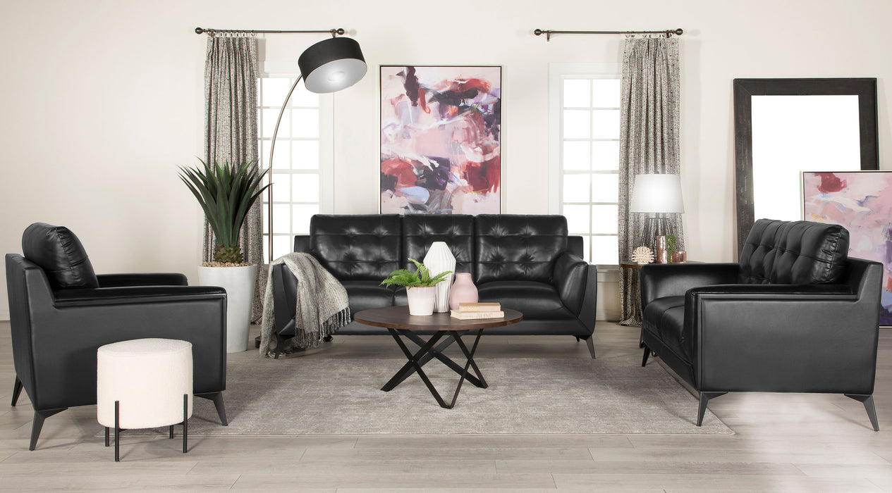 Moira Upholstered Tufted Living Room Set with Track Arms Black - Evans Furniture (CO)