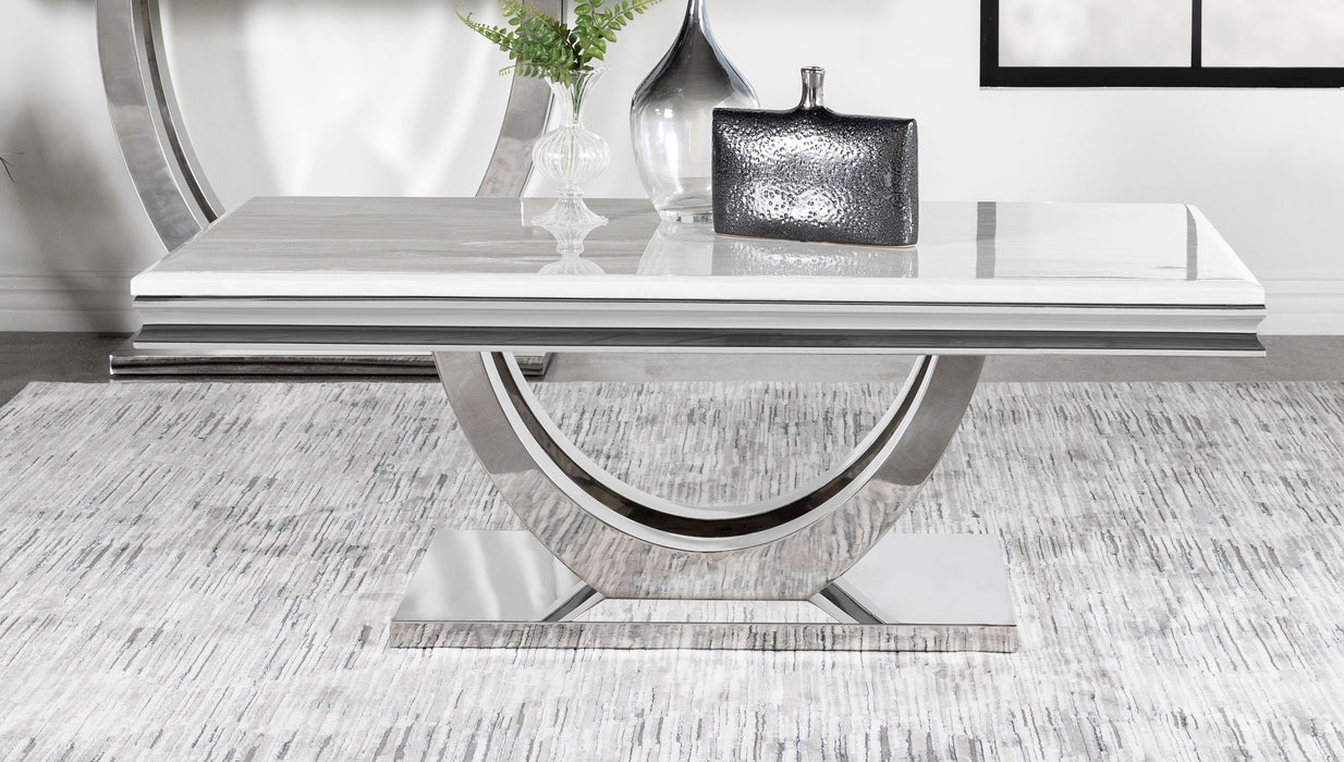 Kerwin U-base Rectangle Coffee Table White and Chrome - Evans Furniture (CO)