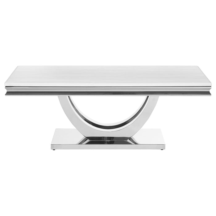 Kerwin U-base Rectangle Coffee Table White and Chrome - Evans Furniture (CO)