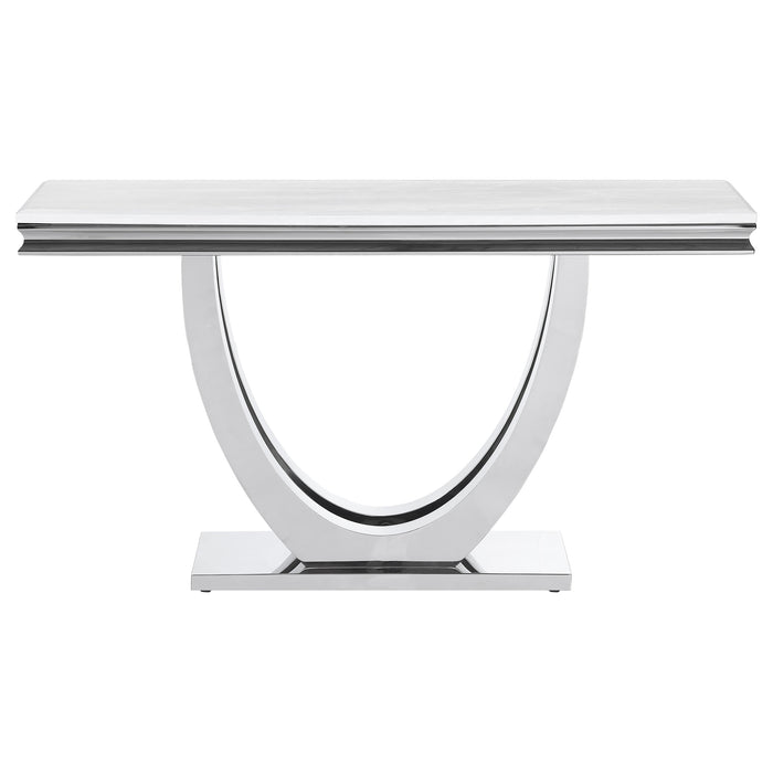 Kerwin U-base Rectangle Sofa Table White and Chrome - Evans Furniture (CO)