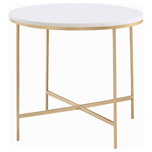 Ellison Round X-cross End Table White and Gold image