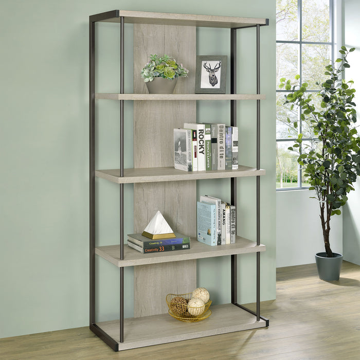 Loomis 4-shelf Bookcase Whitewashed Grey - Evans Furniture (CO)