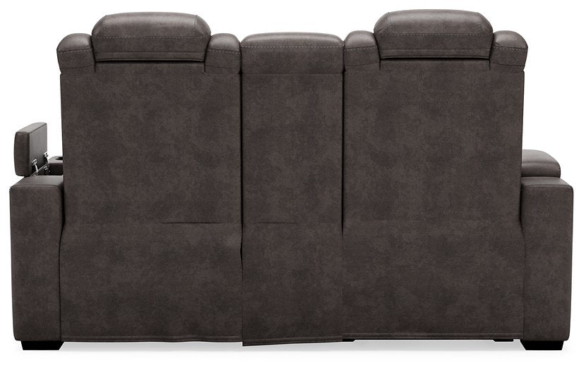 HyllMont Power Reclining Loveseat with Console - Evans Furniture (CO)