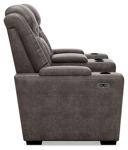 HyllMont Power Reclining Loveseat with Console - Evans Furniture (CO)