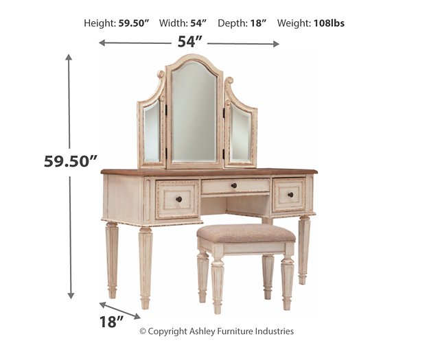 Realyn Vanity and Mirror with Stool - Evans Furniture (CO)