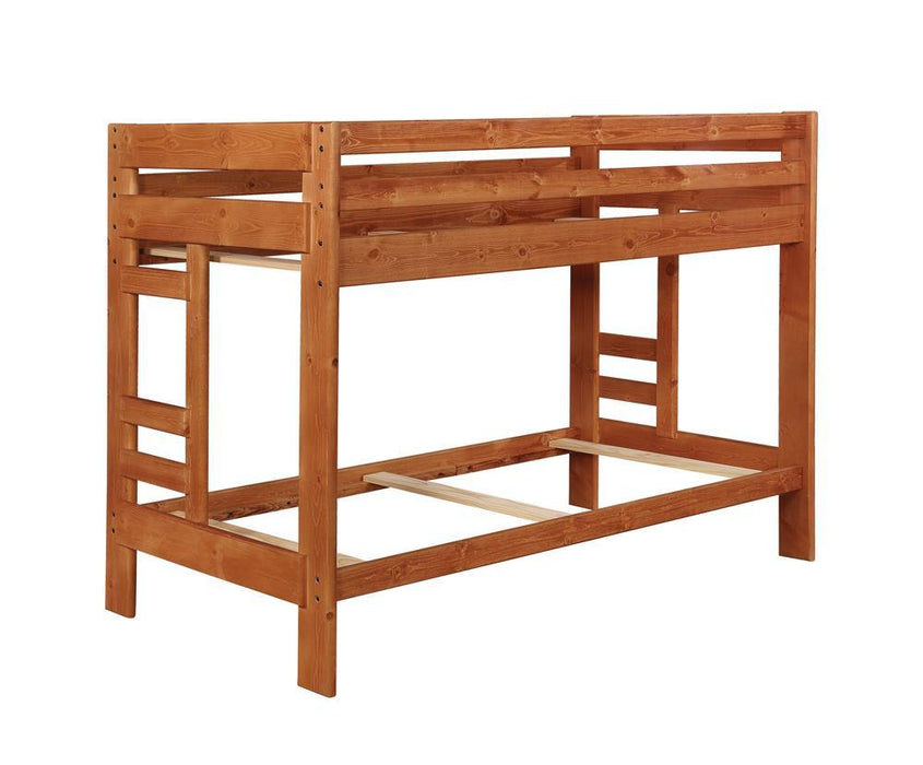 Wrangle Hill Twin Over Twin Bunk Bed Amber Wash - Evans Furniture (CO)