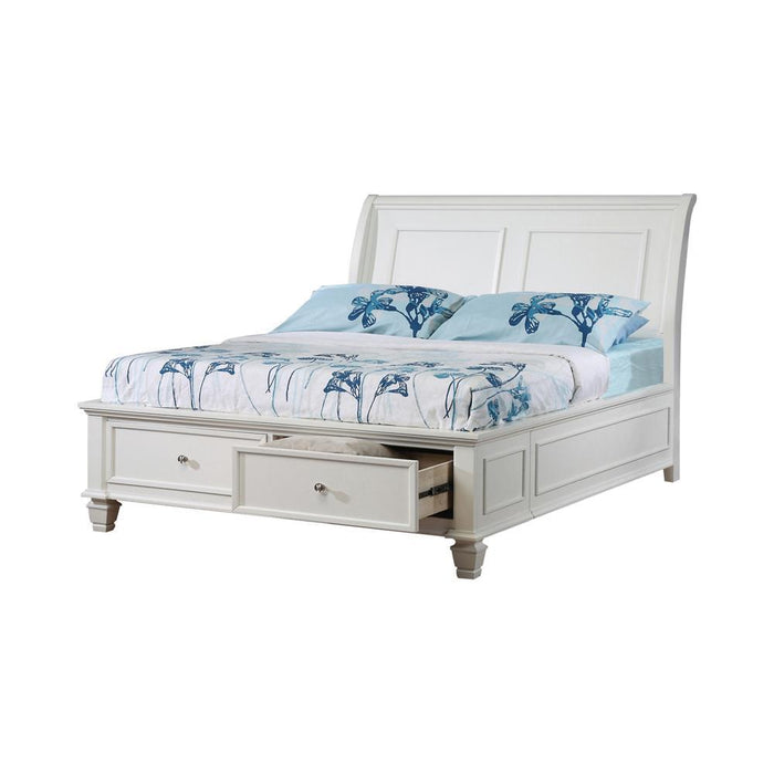 Selena Full Sleigh Bed with Footboard Storage Cream White - Evans Furniture (CO)