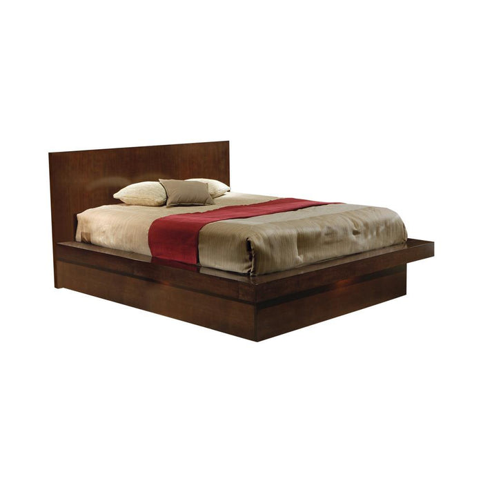 Jessica Queen Platform Bed with Rail Seating Cappuccino - Evans Furniture (CO)