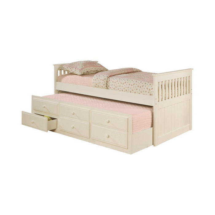 Rochford Twin Captain's Bed with Storage Trundle White - Evans Furniture (CO)