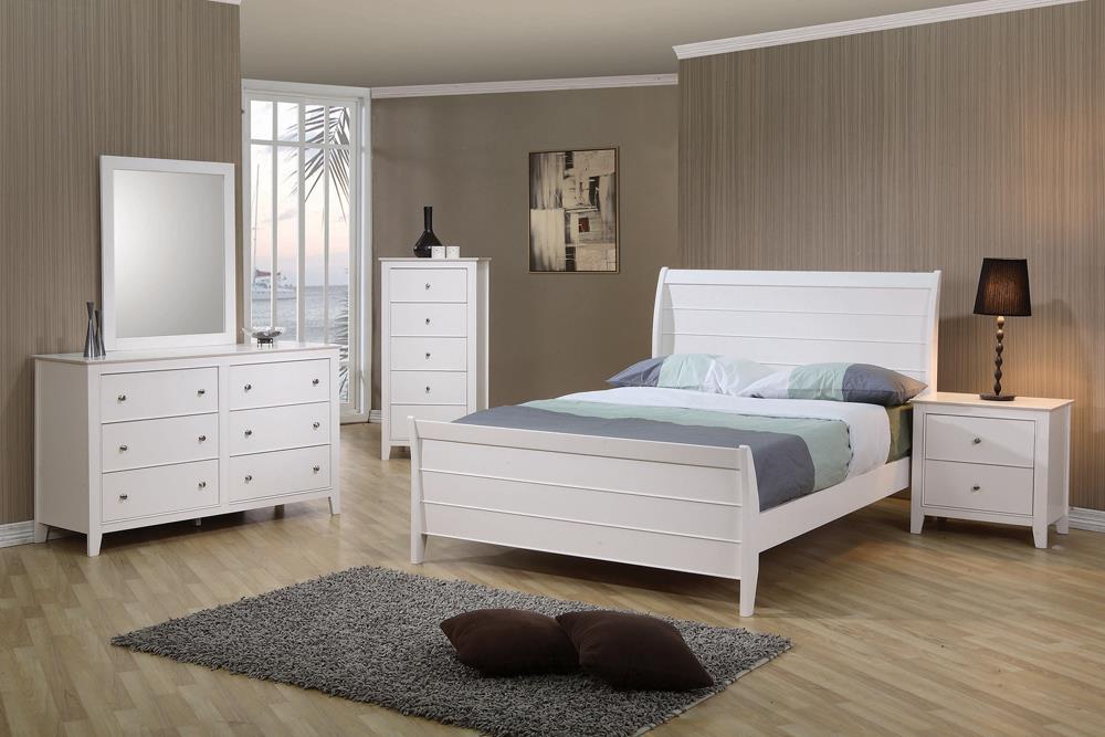 Selena Twin Sleigh Platform Bed Cream White - Evans Furniture (CO)