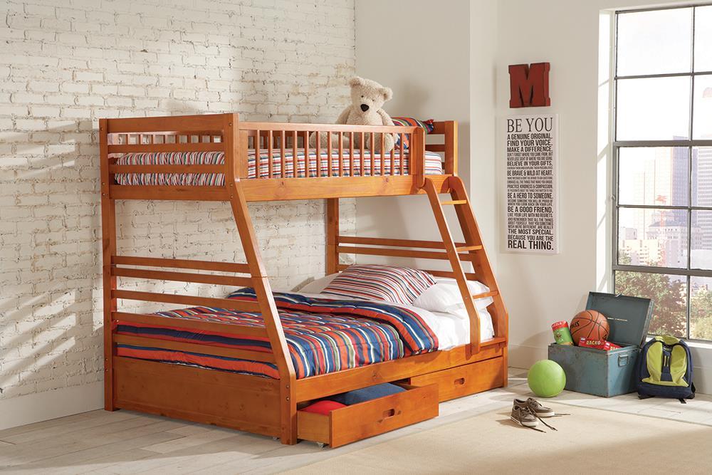 Ashton Twin Over Full 2-drawer Bunk Bed Honey - Evans Furniture (CO)