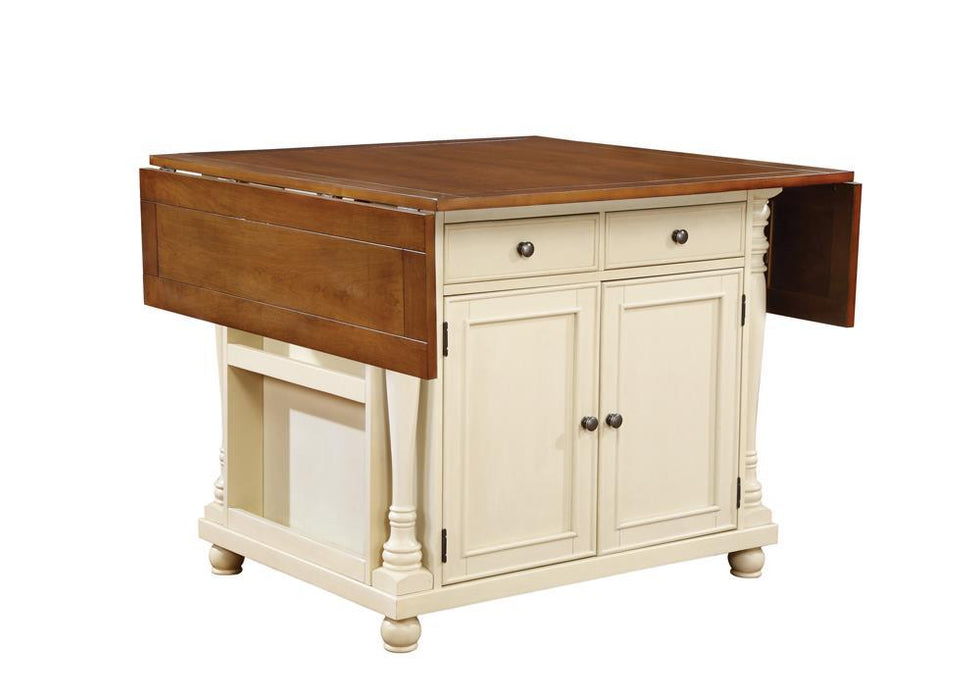 Slater 2-drawer Kitchen Island with Drop Leaves Brown and Buttermilk - Evans Furniture (CO)