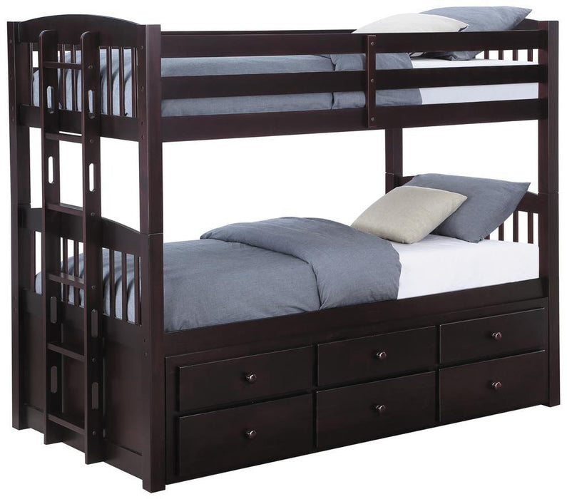 Kensington Twin Over Twin Bunk Bed with Trundle Cappuccino - Evans Furniture (CO)