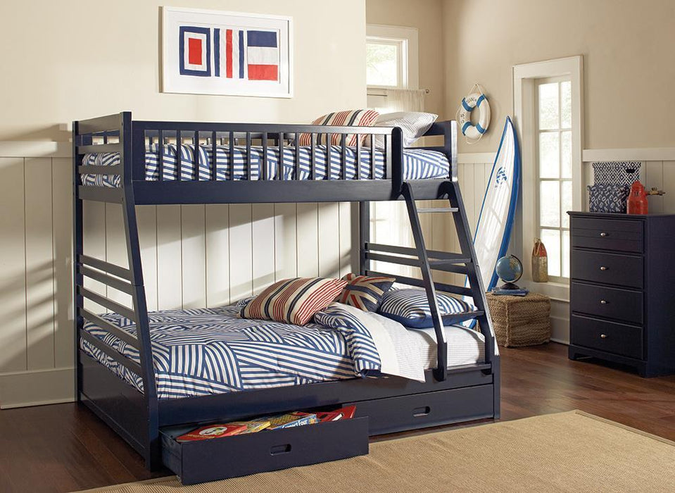 Ashton Twin Over Full 2-drawer Bunk Bed Navy Blue - Evans Furniture (CO)