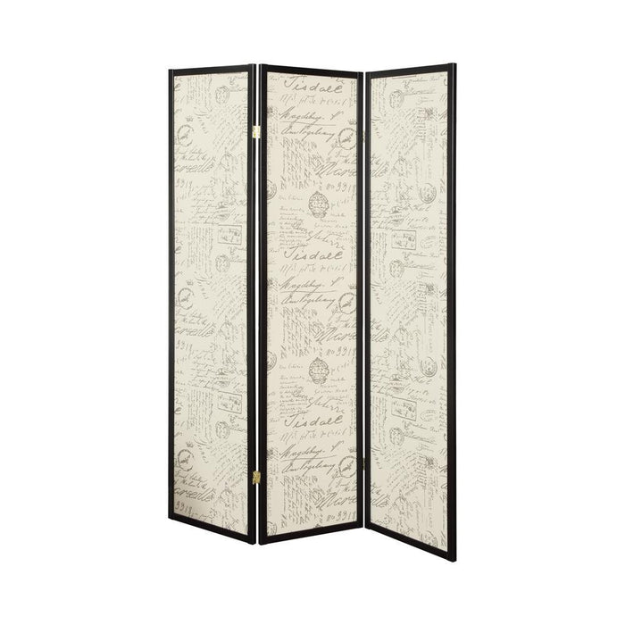 Felice 3-panel French Script Print Folding Screen Espresso