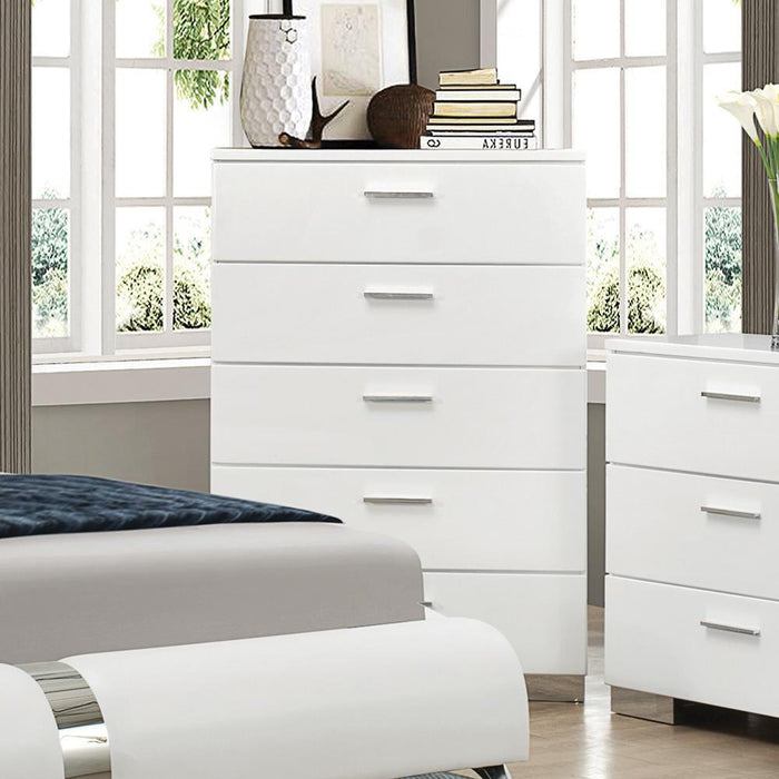 Felicity 5-drawer Chest Glossy White - Evans Furniture (CO)