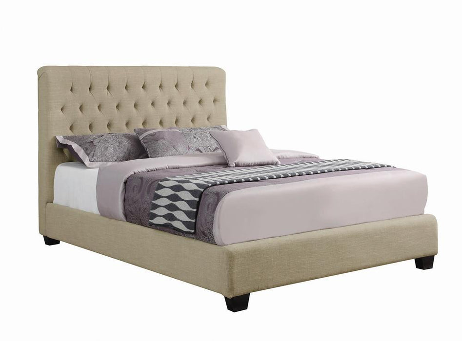 Chloe Tufted Upholstered Eastern King Bed Oatmeal - Evans Furniture (CO)