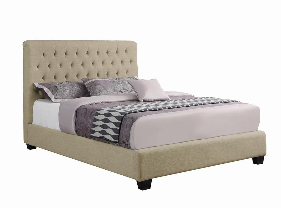 Chloe Tufted Upholstered California King Bed Oatmeal - Evans Furniture (CO)