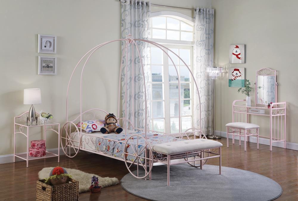 Massi Twin Canopy Bed Powder Pink - Evans Furniture (CO)