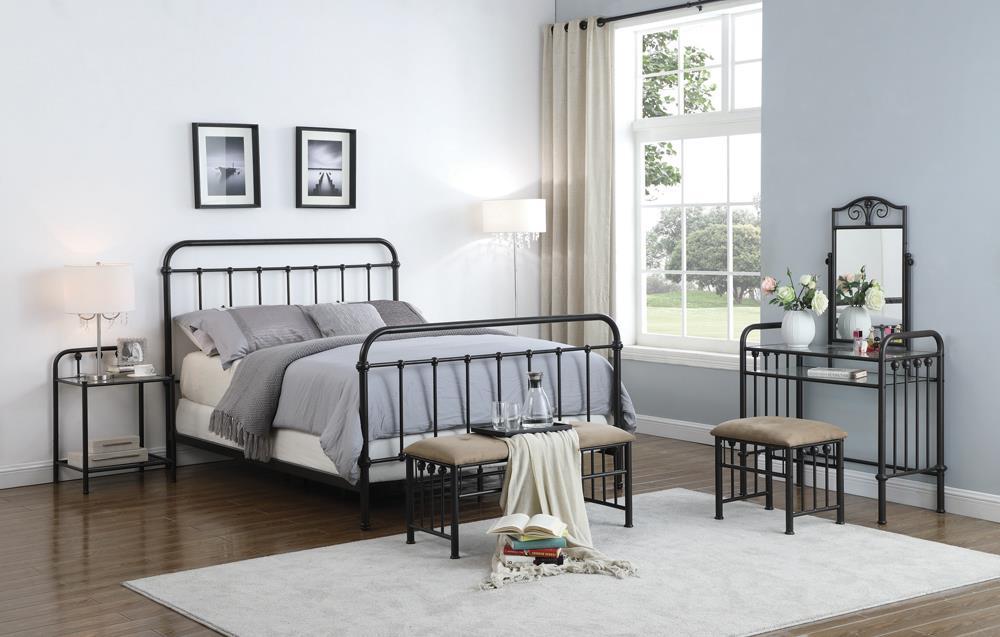 Livingston Queen Panel Metal Bed Dark Bronze - Evans Furniture (CO)