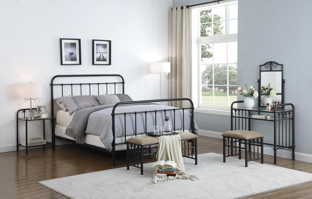 Livingston Eastern King Panel Metal Bed Dark Bronze - Evans Furniture (CO)