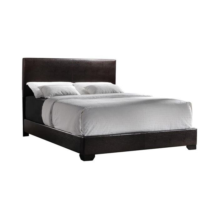 Conner Eastern King Upholstered Panel Bed Dark Brown - Evans Furniture (CO)