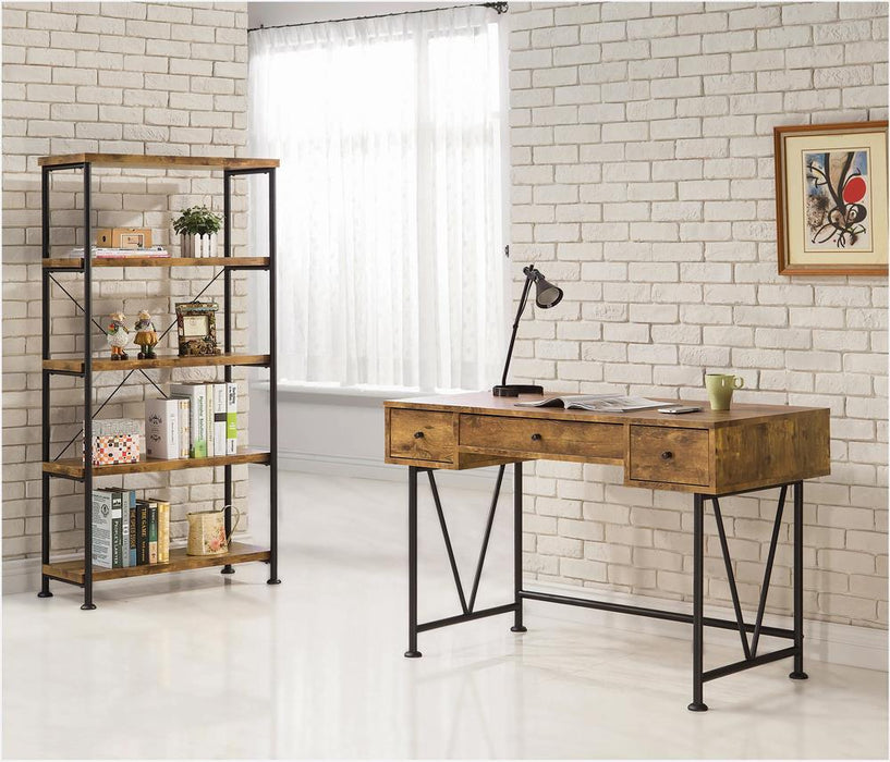 Analiese 3-drawer Writing Desk Antique Nutmeg and Black - Evans Furniture (CO)
