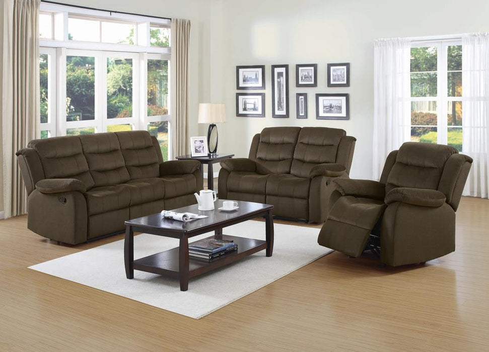 Rodman Pillow Top Arm Motion Sofa Olive Brown - Evans Furniture (CO)