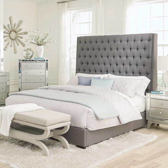 Camille Tall Tufted Queen Bed Grey - Evans Furniture (CO)