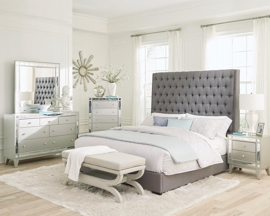 Camille Tall Tufted Queen Bed Grey - Evans Furniture (CO)
