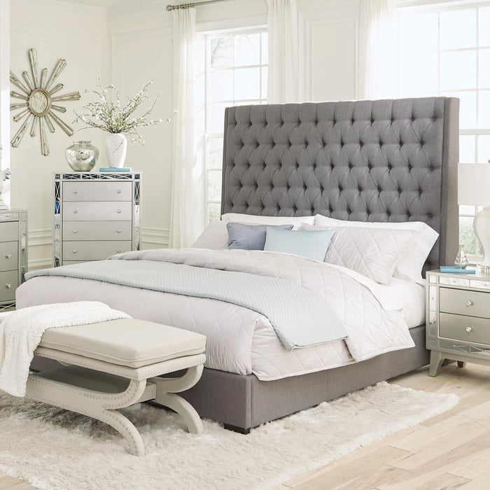 Camille Tall Tufted Eastern King Bed Grey - Evans Furniture (CO)