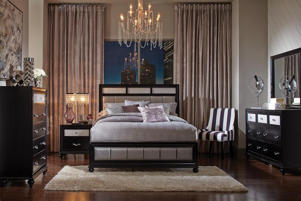 Barzini Eastern King Upholstered Bed Black and Grey - Evans Furniture (CO)