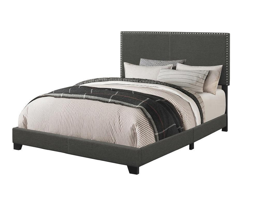 Boyd Eastern King Upholstered Bed with Nailhead Trim Charcoal - Evans Furniture (CO)