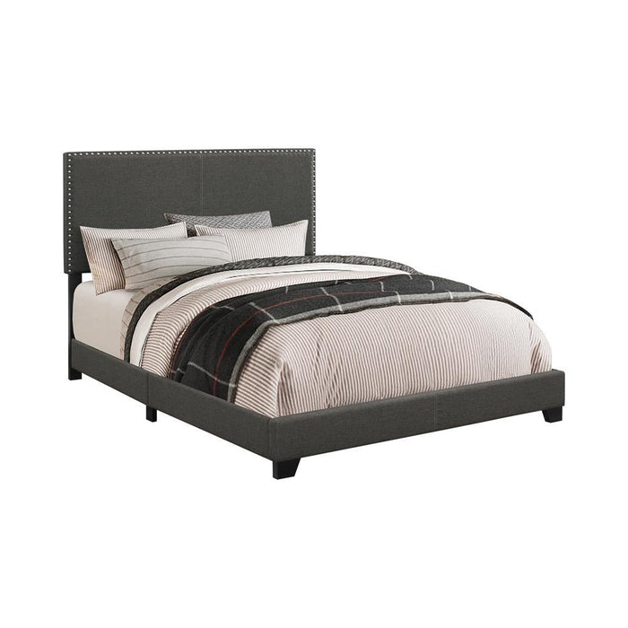 Boyd Twin Upholstered Bed with Nailhead Trim Charcoal - Evans Furniture (CO)