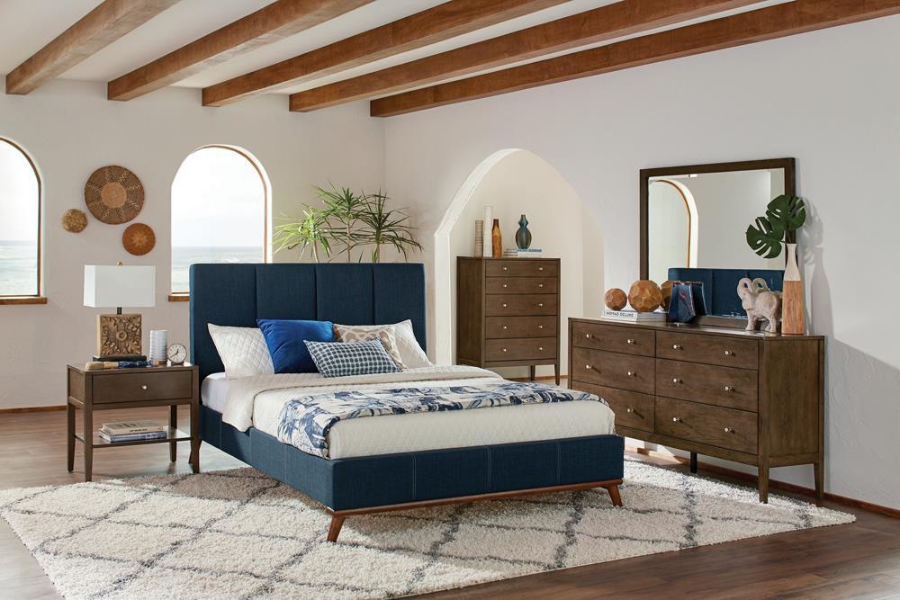 Charity Eastern King Upholstered Bed Blue - Evans Furniture (CO)