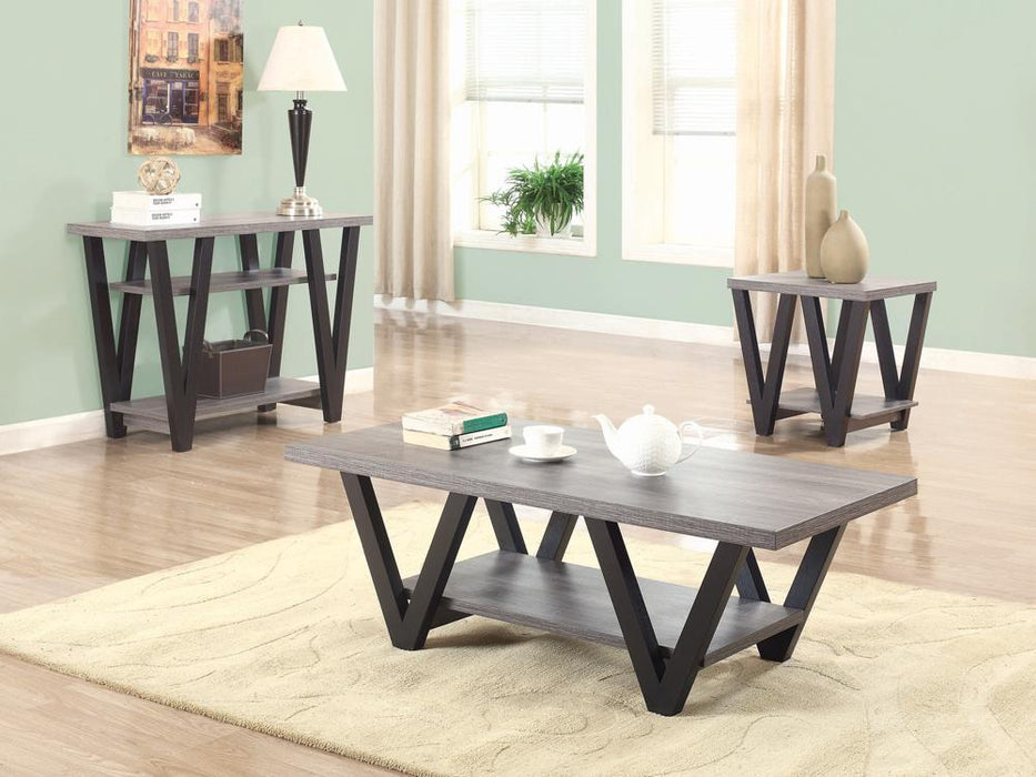 Stevens V-shaped End Table Black and Antique Grey - Evans Furniture (CO)
