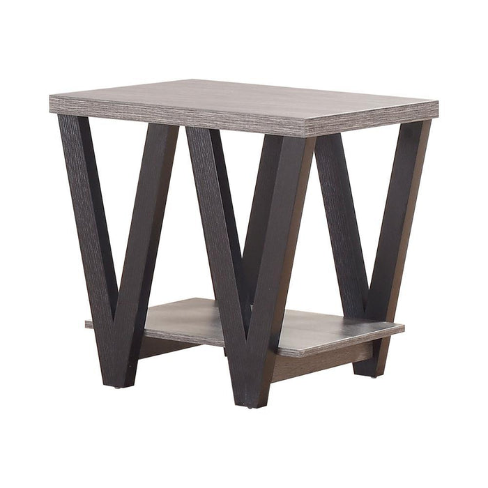 Stevens V-shaped End Table Black and Antique Grey - Evans Furniture (CO)