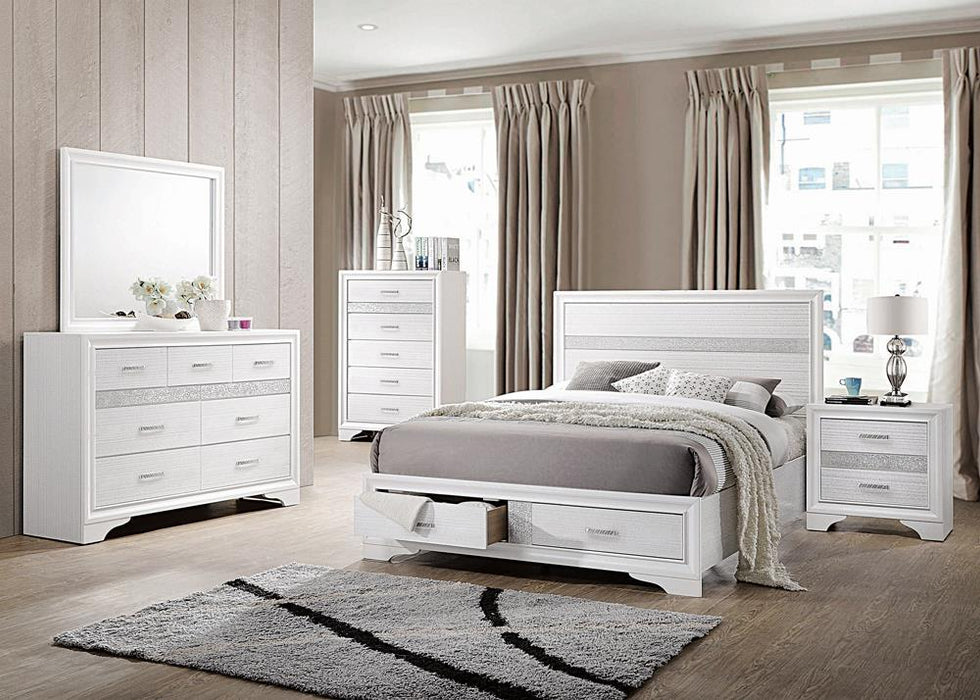 Miranda Eastern King 2-drawer Storage Bed White - Evans Furniture (CO)