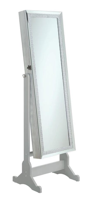 Elle Jewelry Cheval Mirror with Crytal Trim Silver - Evans Furniture (CO)