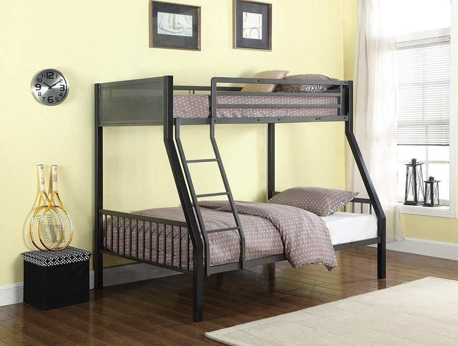 Meyers Twin Over Full Metal Bunk Bed Black and Gunmetal - Evans Furniture (CO)