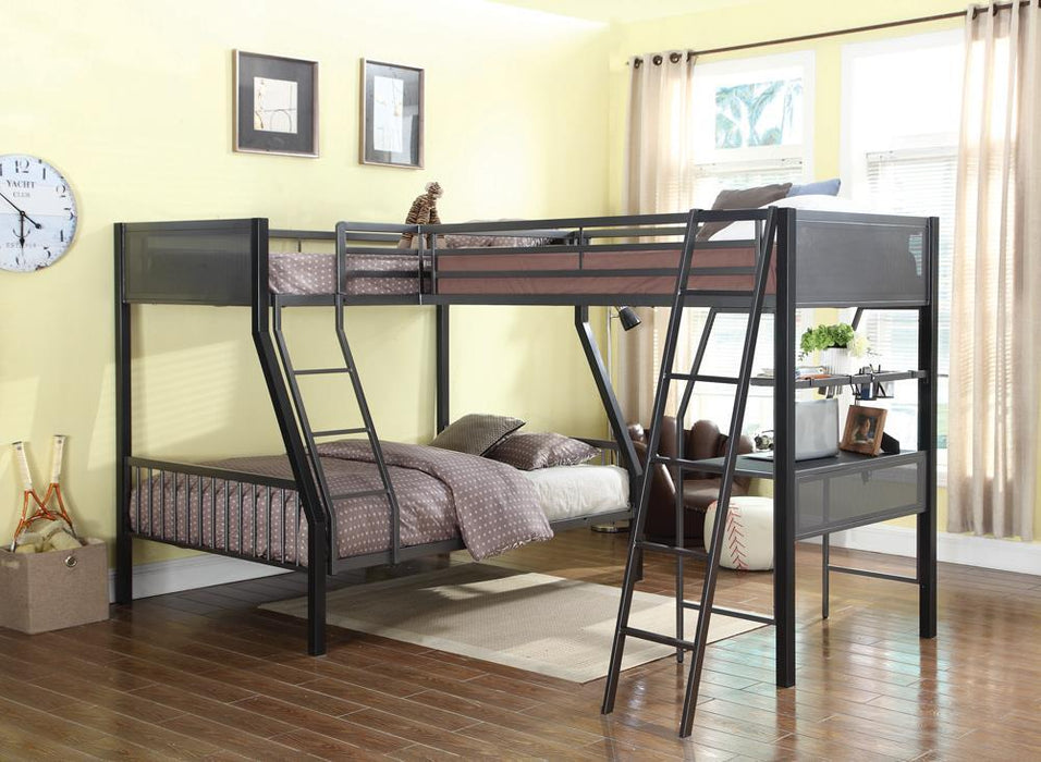 Meyers Twin Over Full Metal Bunk Bed Black and Gunmetal - Evans Furniture (CO)