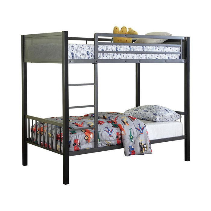 Meyers Twin Over Twin Metal Bunk Bed Black and Gunmetal - Evans Furniture (CO)