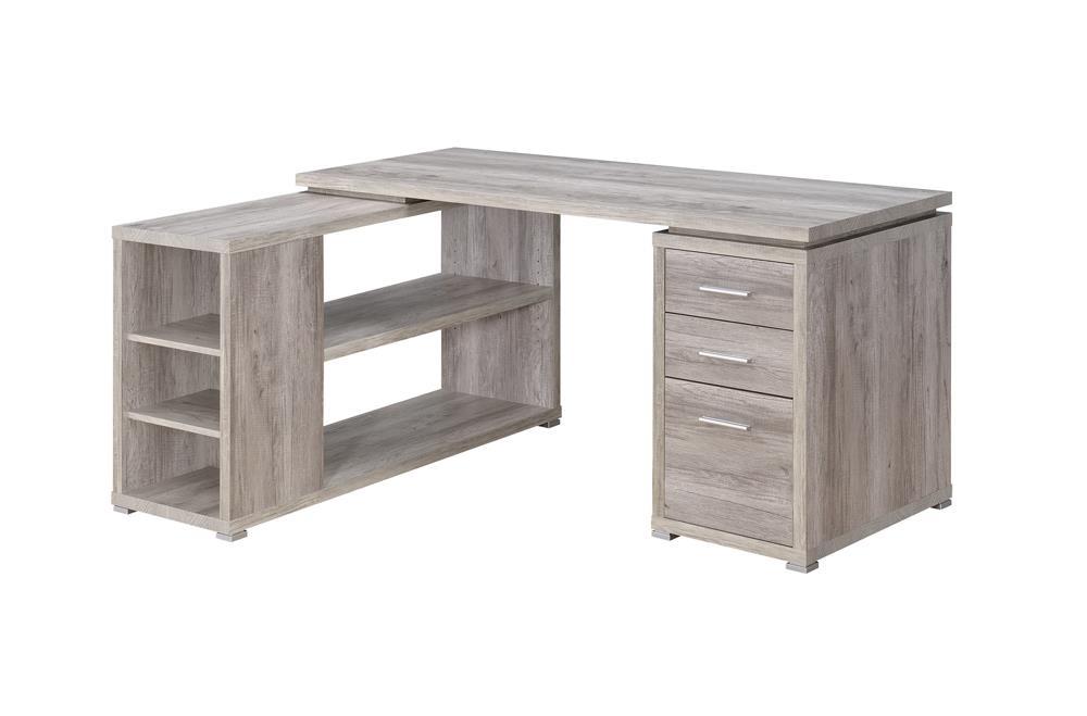 Yvette L-shape Office Desk Grey Driftwood - Evans Furniture (CO)