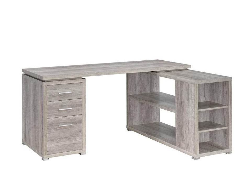 Yvette L-shape Office Desk Grey Driftwood - Evans Furniture (CO)