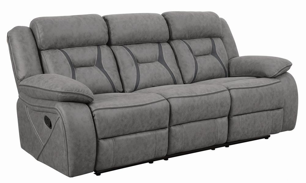 Higgins Pillow Top Arm Upholstered Motion Sofa Grey - Evans Furniture (CO)